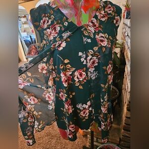 Women's Adele & May Turquoise Floral Sleeveless Blouse